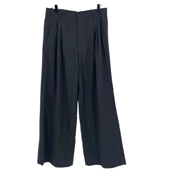 Banana Republic Size 12 Dark Gray Wide Leg Flannel Trouser Pants Pleated - Picture 1 of 9